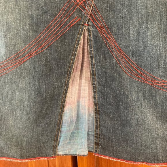 Designer Denim Skirt - front slit has ombre cloth, back slit is open - size 10 - Picture 4 of 11